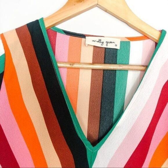 2/$30 Molly Green Bright Rainbow Stripe Balloon Sleeve Retro Top Blouse Small - Picture 8 of 9